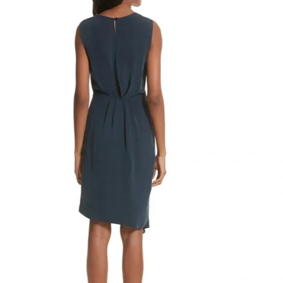 Milly Navy Front Drape Silk Dress - Picture 2 of 7